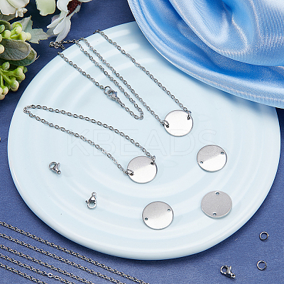 DIY 304 Stainless Steel Blank Flat Round Pendnat Necklace with Cable Chains Making Kit DIY-SC0024-15-1