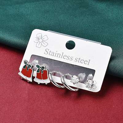 3 Pairs 3 Styles Christmas 304 Stainless Steel Hoop & Stud Earring Sets for Women EJEW-K279-16P-03-1