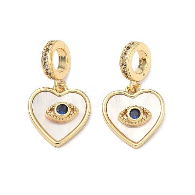 Brass Micro Pave Clear & Blue Cubic Zirconia European Dangle Charms KK-P345-35G-1