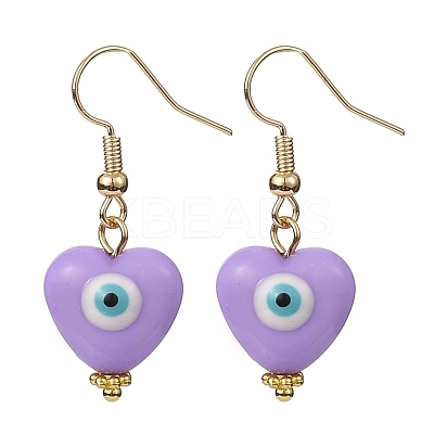 Resin Heart with Evil Eye Dangle Earrings EJEW-JE05278-1