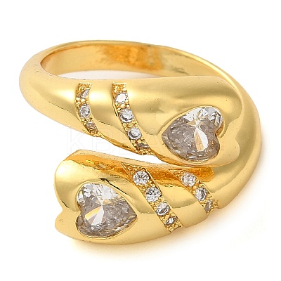 Brass Micro Pave Clear Cubic Zirconia Open Cuff Rings for Women LS-RJEW-Z070-04G-01-1