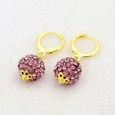 Dangling Round Ball Resin Rhinestone Earrings EJEW-J080-22G-1
