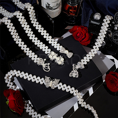 5Pcs 5 Style Acrylic Pearl Braided Stretch Chain Belt with Alloy Clasp AJEW-GA0004-49-1