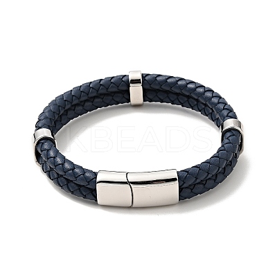 Leather Braided Double Loops Multi-strand Bracelet with 304 Stainless Steel Magneti Clasp for Men Women BJEW-C021-16-P-1