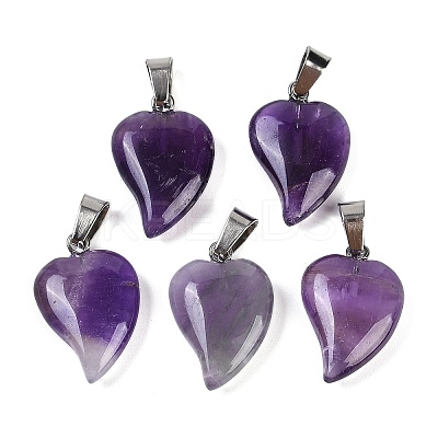 Natural Amethyst Heart Pendants G-H073-03P-01-1