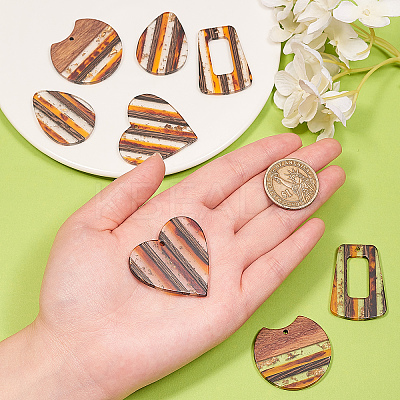 8Pcs 4 Styles Transparent Resin & Walnut Wood Stripe Pendants RESI-CJ0001-218-1