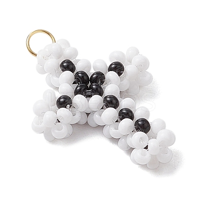 Beaded Cross Charms PALLOY-GD00002-02-1