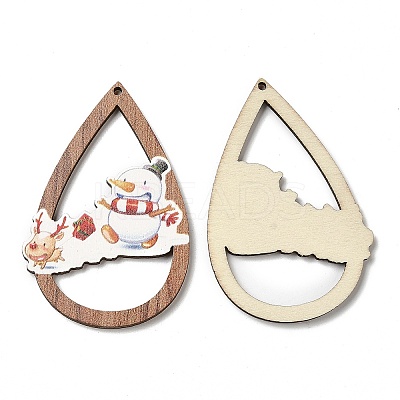 Single Face Christmas Printed Wood Big Pendants WOOD-D025-16-1