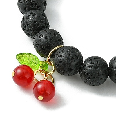 Natural Lava Rock Round Beaded Stretch Bracelet BJEW-JB09804-1