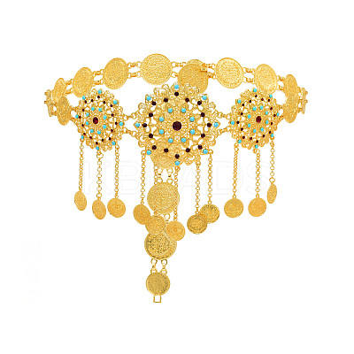 Alloy Colorful Rhinestone Flower Coin Tassel Waist Belly Chains for Women FS-WGD7CCF-01-1