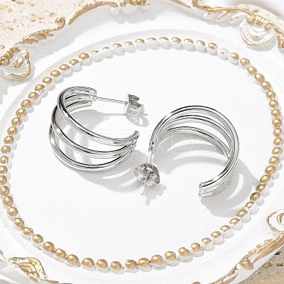 304 Stainless Steel Triple C-Shaped Stud Earrings for Women EJEW-C096-68P-02-1