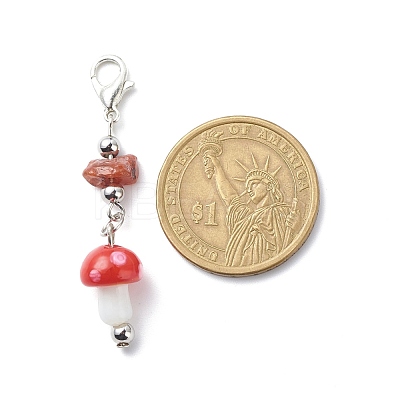 Mushroom Handmade Lampwork Pendant Decorations HJEW-JM00753-1