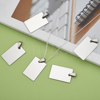 Non-Tarnish 201 Stainless Steel Rectangle Mirror Polished Finish Stamping Blank Tag Pendants STAS-S030-01-1