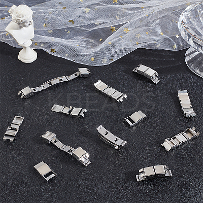20 Sets 2 Styles Rectangle 201 Stainless Steel Watch Band Clasps STAS-DC0011-60-1