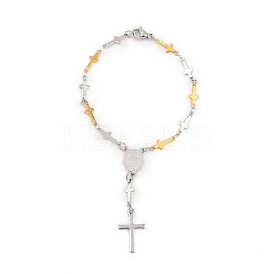 201 Stainless Steel Oval with Saint Benedict Charm Bracelets BJEW-B143-01GP-1