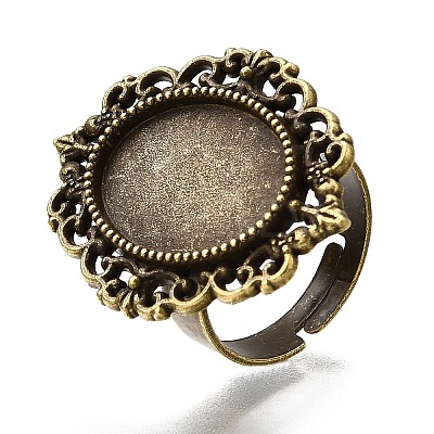 Vintage Adjustable Iron Finger Ring Components Alloy Cabochon Bezel Settings X-PALLOY-Q300-09AB-NR-1