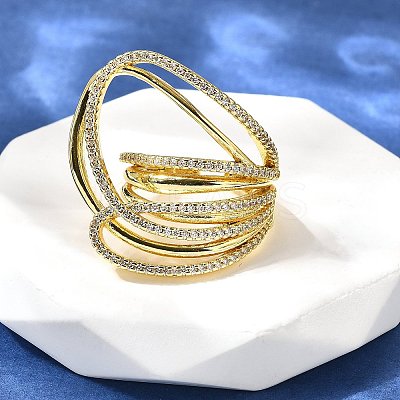 Brass Micro Pave Cubic Zirconia Cuff Rings for Women RJEW-F176-01G-1