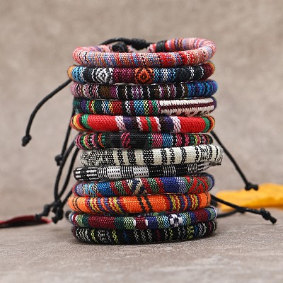 12Pcs Bohemian Style Cotton Cord Knitting Braided Anklet Sets FS-WGF0344-01-1