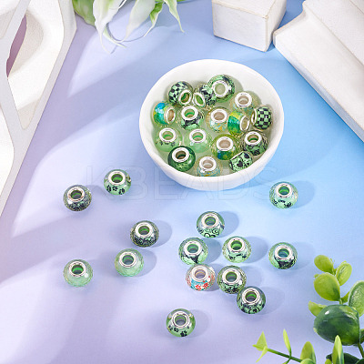 30Pcs Printed Transparent Resin European Beads RESI-TADJ0001-03I-1