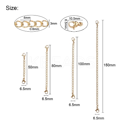 4 Strands 4 Styles 304 Stainless Steel Chain Extender STAS-YW0001-10G-1