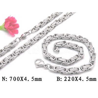 Tarnish Resistant 201 Stainless Steel Byzantine Chain Bracelet & Necklace Jewelry Sets SJEW-V0284-06-1