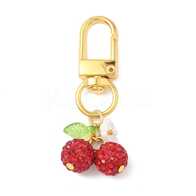 Polymer Clay Rhinestone Cherry Pendant Decorations HJEW-JM03269-01-1