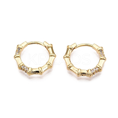 Ring with Bamboo Stick Cubic Zirconia Hoop Earrings EJEW-N054-55G-1