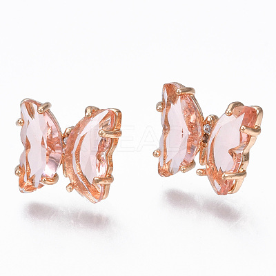 Cubic Zirconia Butterfly Stud Earrings with Glass KK-S365-003-1