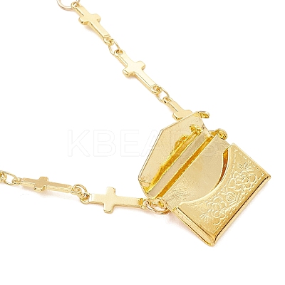 Brass Bag Locket Pendant Cross Link Chain Necklaces for Women NJEW-JN05838-1
