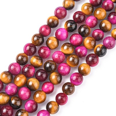 Natural Rose Tiger Eye(Dyed & Heated) and Yellow Tiger Eye(Dyed & Heated) Beads Strands X-G-G101-6mm-1-1