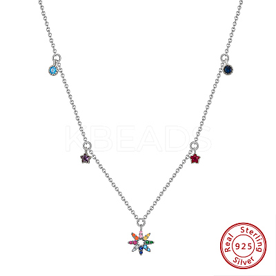 925 Sterling Silver Micro Pave Cubic Zirconia Pendant Necklaces NJEW-K272-02P-1