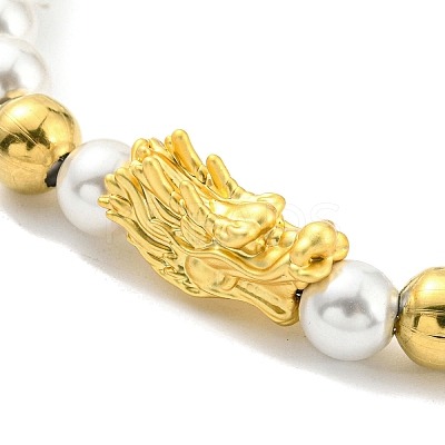 Rack Plating Brass Dragon & Plastic Pearl Beaded Bracelet BJEW-D030-01B-G-1