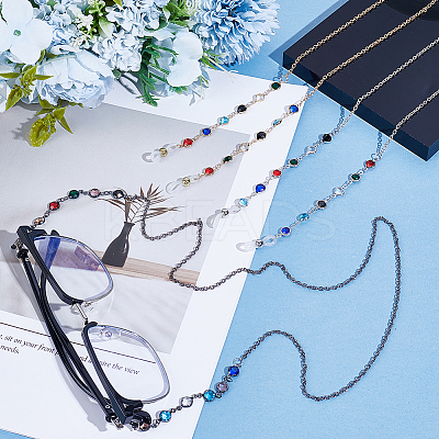 3Pcs 3 Colors Alloy Rhinestone Link Strap for Eyeglasses AJEW-CY0002-17-1