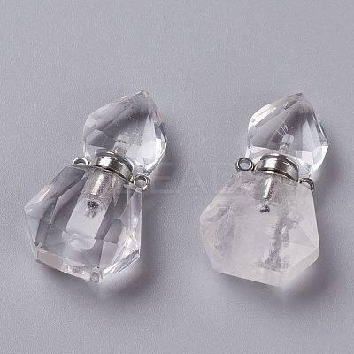 Hexagon Natural Quartz Crystal Perfume Bottle Pendants G-H241-03E-P-1
