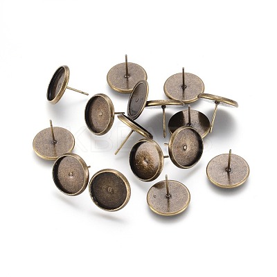 Brass Bezel Ear Stud Posts X-KK-E589-14mm-AB-NR-1