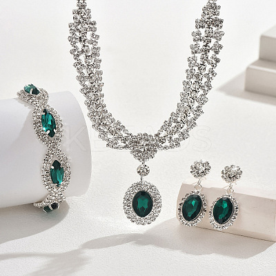 Oval & Horse Eye Brass Rhinestone Necklaces & Bracelets & Earring Sets FS-WG182CE-02-1