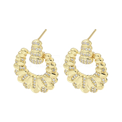 Double Horn Rack Plating Brass Micro Pave Cubic Zirconia Dangle Stud Earrings EJEW-F331-23G-1