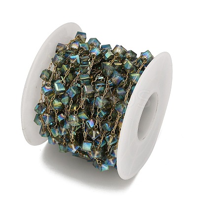 Handmade 304 Stainless Steel Glass Beads Cube Link Chains CHS-B011-04G-01-1