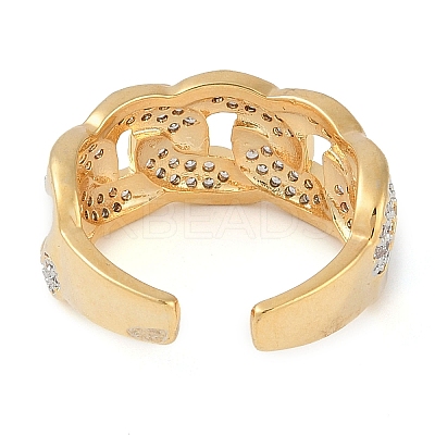 Curb Chain Shape Brass Micro Pave Clear Cubic Zirconia Open Cuff Ring for Women RJEW-Q819-05G-1