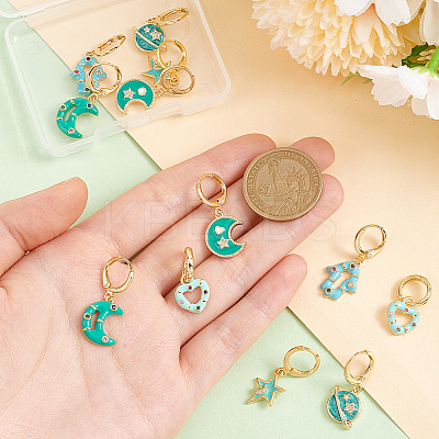 6 Pairs 6 Styles Brass Dangle Leverback Earrings EJEW-PH0001-32-1