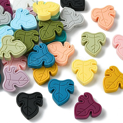 32Pcs 16 Colors Leaf Food Grade Eco-Friendly Silicone Focal Beadss SIL-CJ0002-19-1