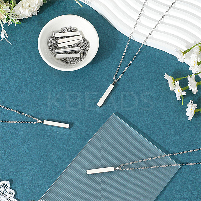 12 Sets 201 Stainless Steel Rectangle Pendant Necklaces NJEW-SC0001-59-1