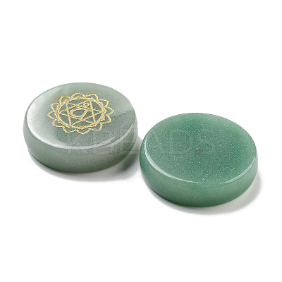 Natural Green Aventurine Flat Round with Chakra Sign Figurines Display Decorations DJEW-K025-01C-1