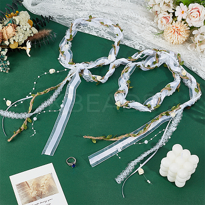 Alloy Tree of Life Cloth Leaf Trim Ribbon Party Decoration HJEW-OC00267-1