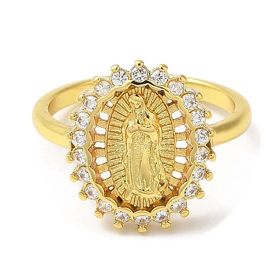 Clear Cubic Zirconia Virgin Mary Open Cuff Rings RJEW-Q168-06G-1