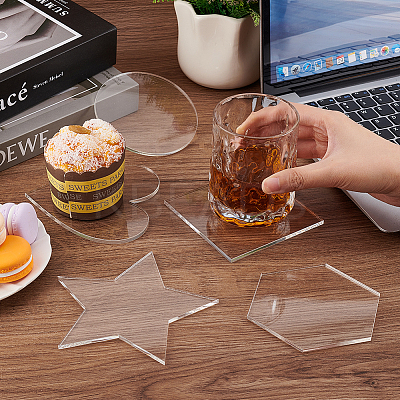 5Pcs 5 Style Transparent Acrylic Cup Mats AJEW-BC0006-83-1