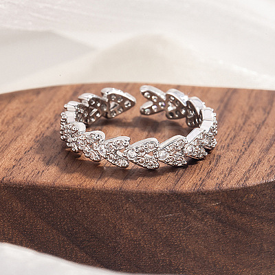 Brass Micro Pave Clear Cubic Zirconia Cuff Open Rings for Women WG065A2-02-1