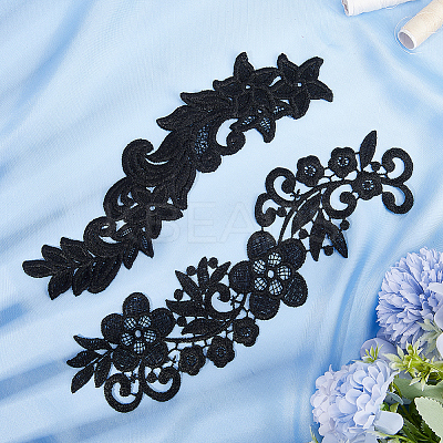 4 Pairs 2 Style Polyester & Nylon Embroidery Flower Lace Appliques DIY-GF0009-10-1