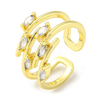 Real 18K Gold Plated Brass Micro Pave Clear Cubic Zirconia Open Cuff Rings RJEW-G303-01C-G-1