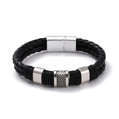 Retro Leather Braided Cord Bracelet for Men BJEW-A039-01B-1
